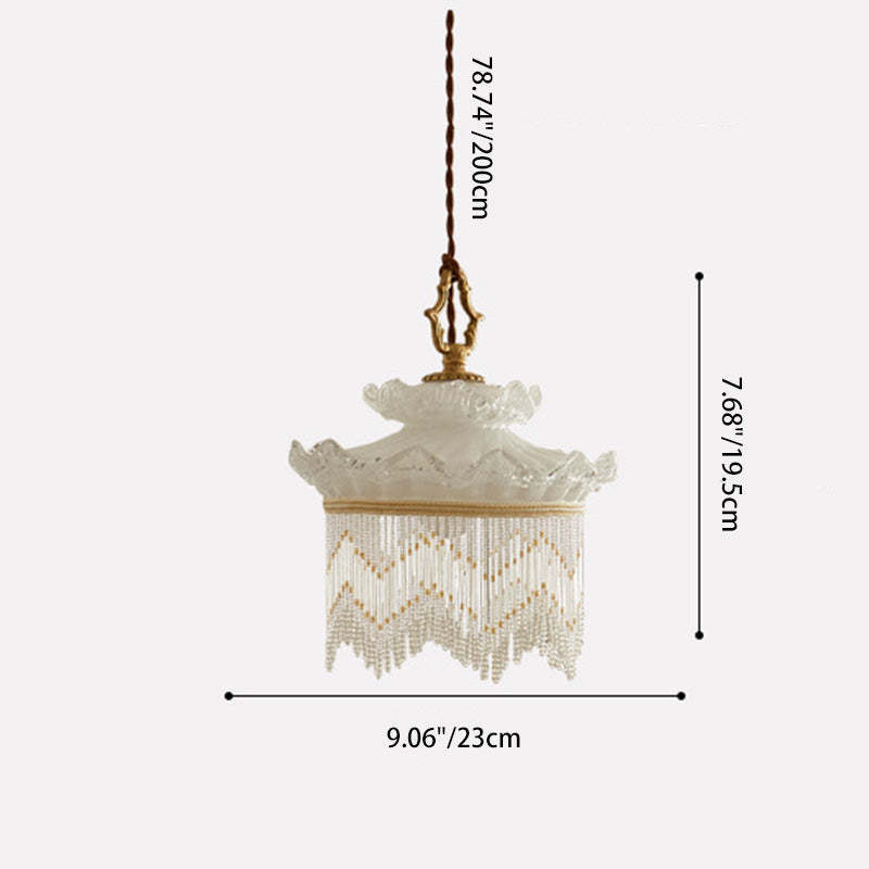 Rustic Crown Tassel Dome Glass Copper Pendant Light