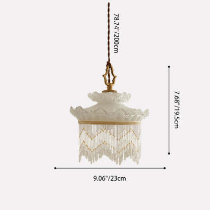 Rustic Crown Tassel Dome Glass Copper Pendant Light
