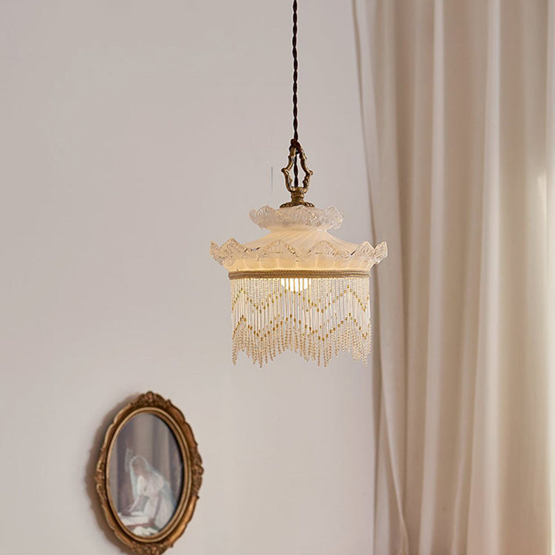 Rustic Crown Tassel Dome Glass Copper Pendant Light
