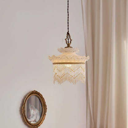 Rustic Crown Tassel Dome Glass Copper Pendant Light
