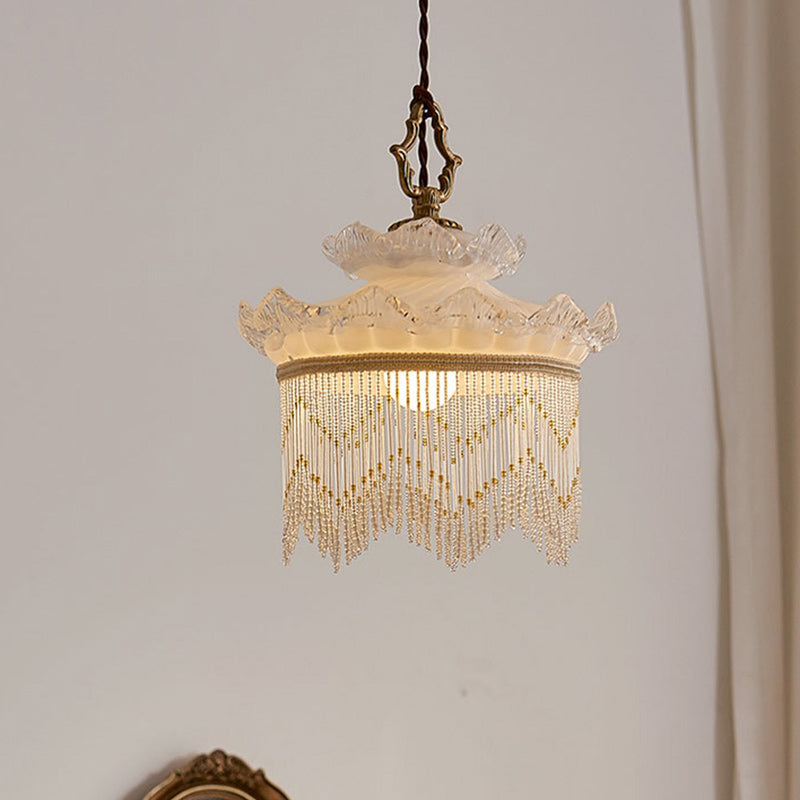 Rustic Crown Tassel Dome Glass Copper Pendant Light