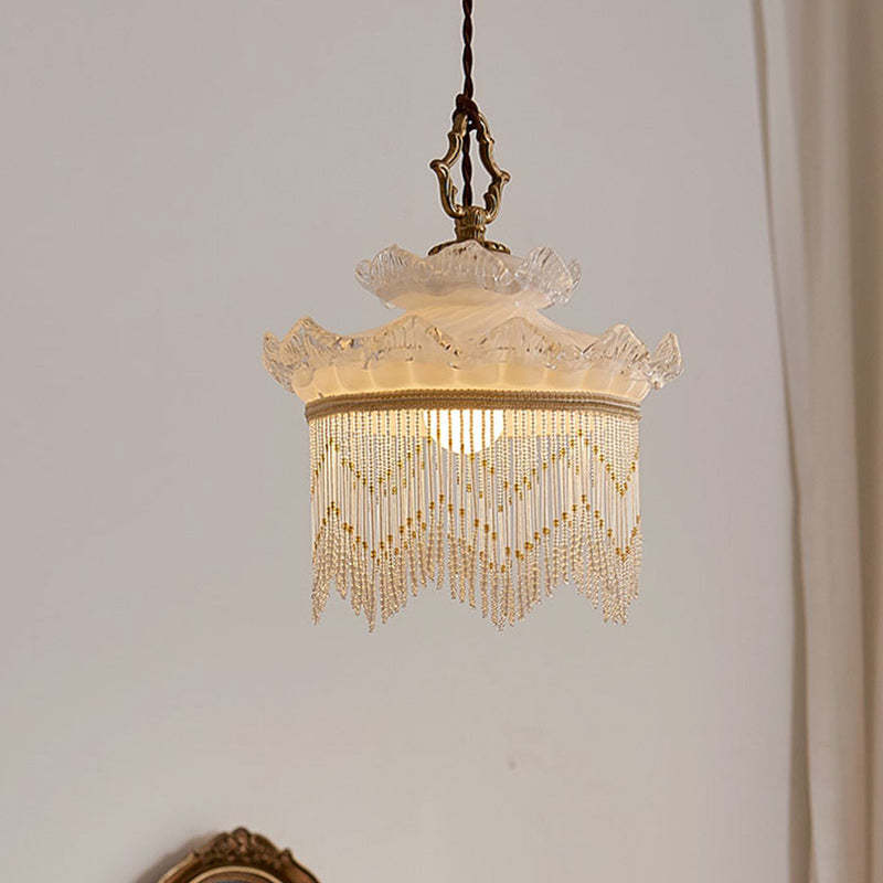 Rustic Crown Tassel Dome Glass Copper Pendant Light