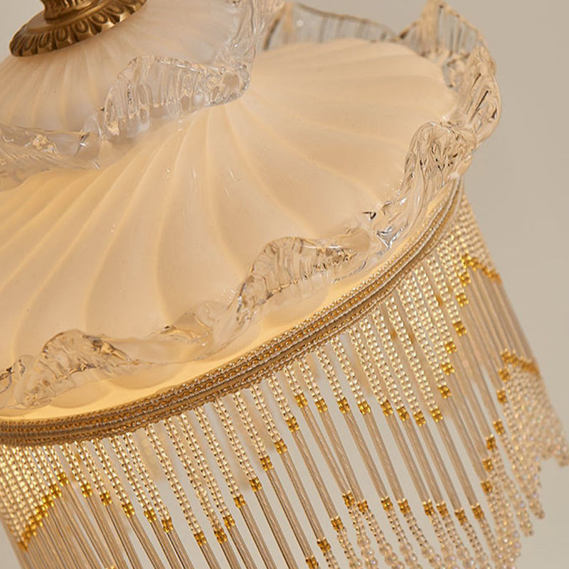Rustic Crown Tassel Dome Glass Copper Pendant Light