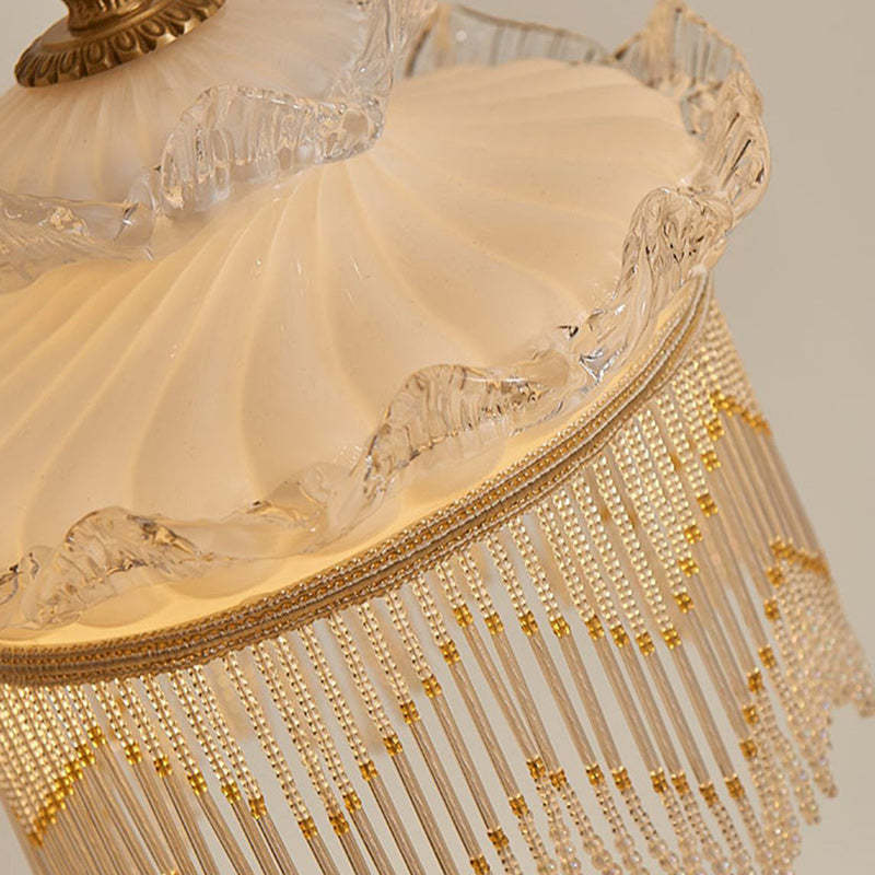 Rustic Crown Tassel Dome Glass Copper Pendant Light