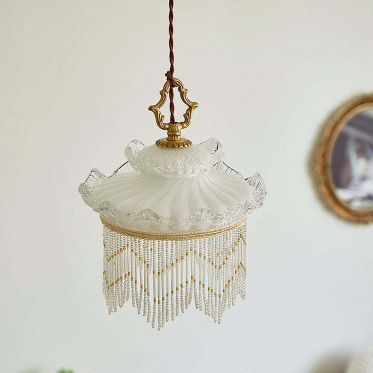 Rustic Crown Tassel Dome Glass Copper Pendant Light