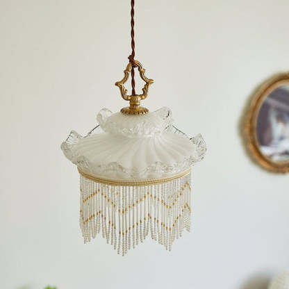 Rustic Crown Tassel Dome Glass Copper Pendant Light