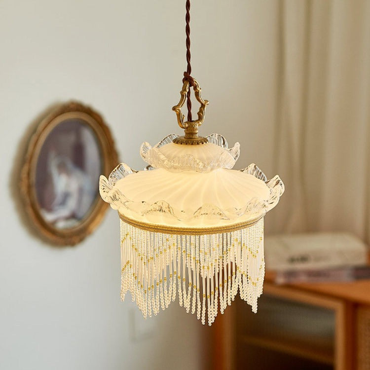 Rustic Crown Tassel Dome Glass Copper Pendant Light
