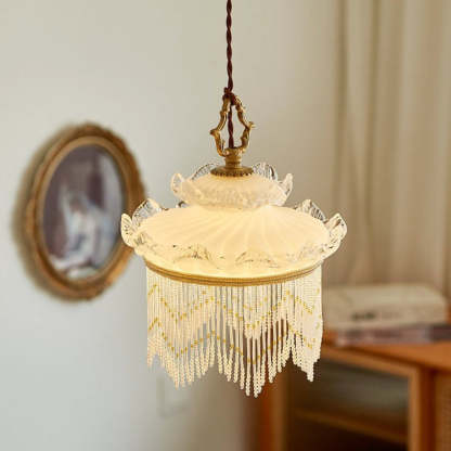 Rustic Crown Tassel Dome Glass Copper Pendant Light