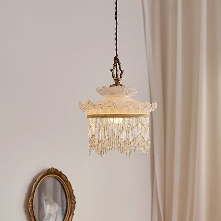 Rustic Crown Tassel Dome Glass Copper Pendant Light