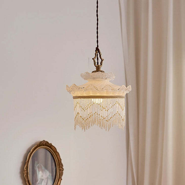 Rustic Crown Tassel Dome Glass Copper Pendant Light