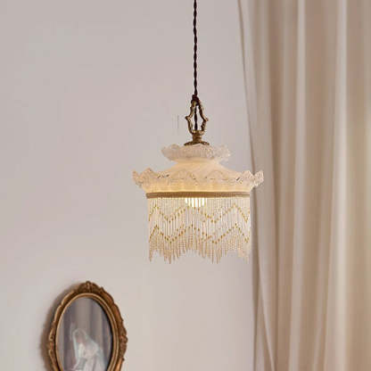 Rustic Crown Tassel Dome Glass Copper Pendant Light