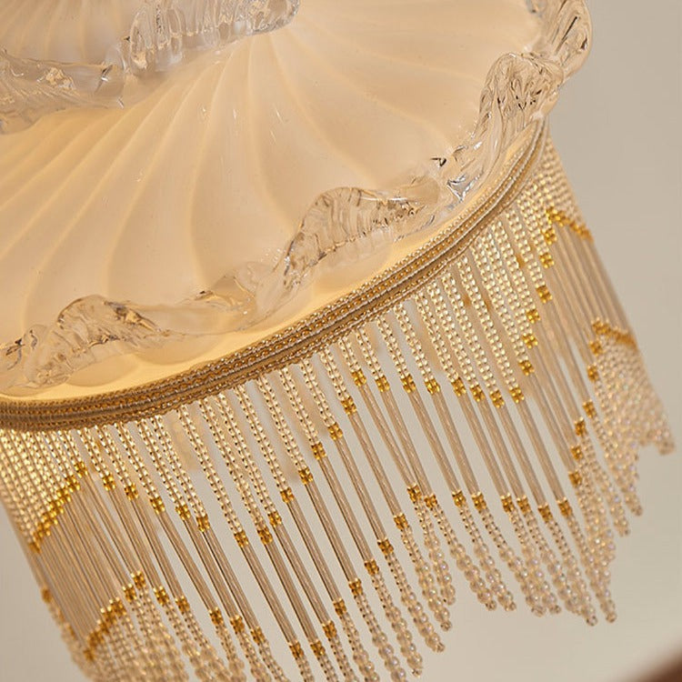 Rustic Crown Tassel Dome Glass Copper Pendant Light
