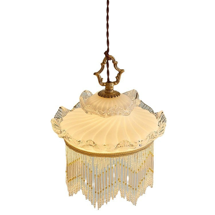 Rustic Crown Tassel Dome Glass Copper Pendant Light