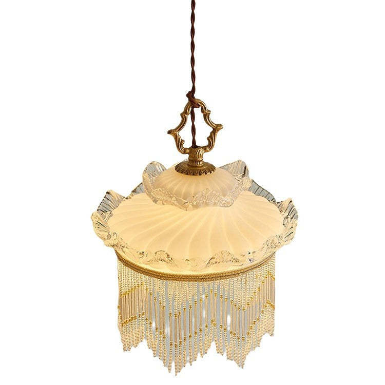 Rustic Crown Tassel Dome Glass Copper Pendant Light