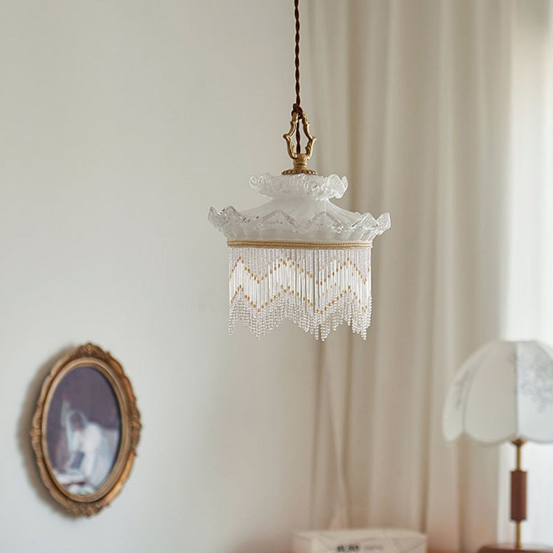 Rustic Crown Tassel Dome Glass Copper Pendant Light