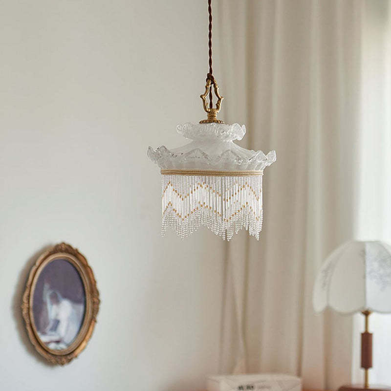 Rustic Crown Tassel Dome Glass Copper Pendant Light