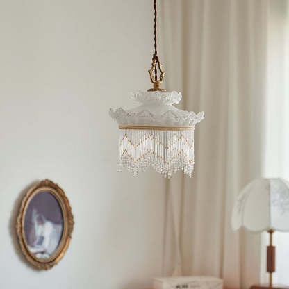 Rustic Crown Tassel Dome Glass Copper Pendant Light