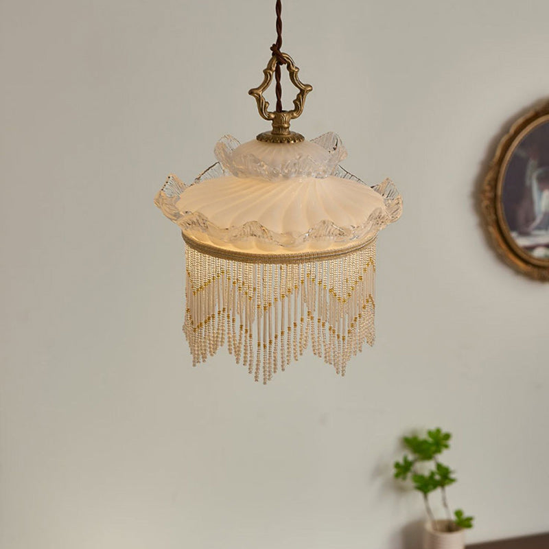 Rustic Crown Tassel Dome Glass Copper Pendant Light