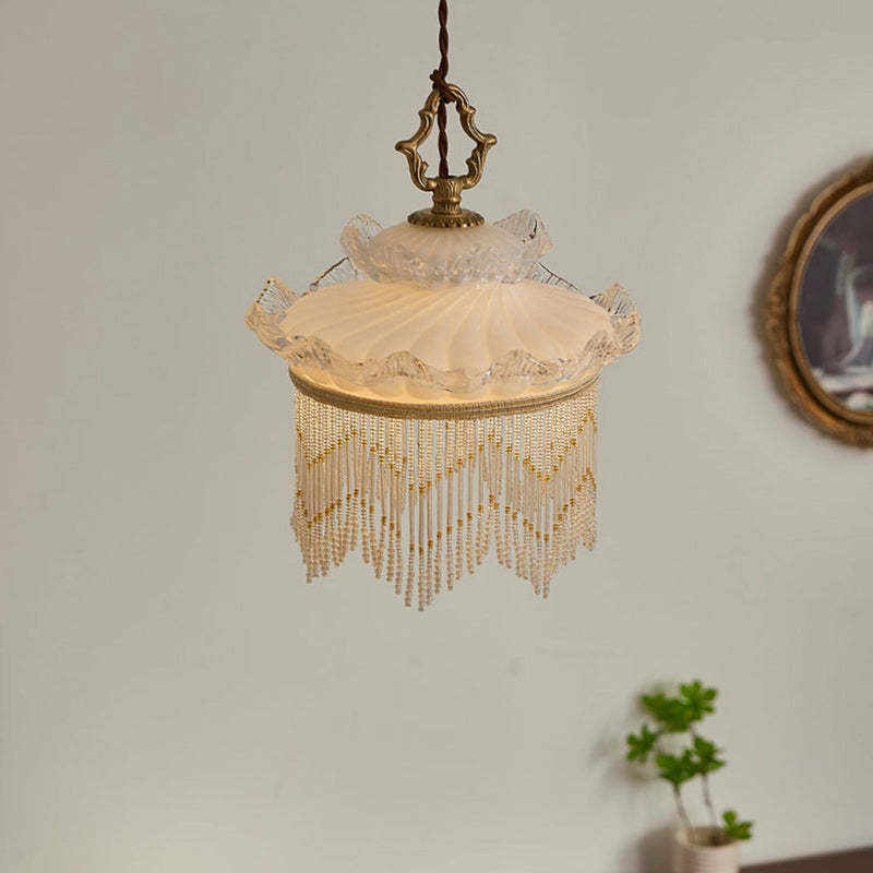 Rustic Crown Tassel Dome Glass Copper Pendant Light