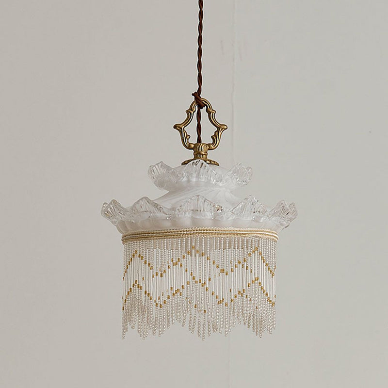 Rustic Crown Tassel Dome Glass Copper Pendant Light