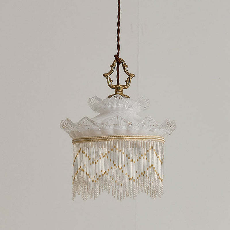 Rustic Crown Tassel Dome Glass Copper Pendant Light