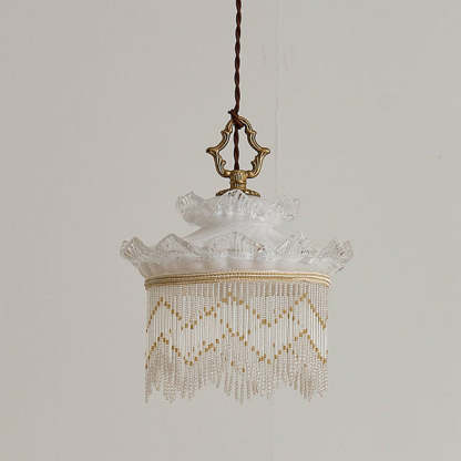 Rustic Crown Tassel Dome Glass Copper Pendant Light