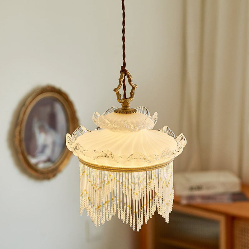 Rustic Crown Tassel Dome Glass Copper Pendant Light