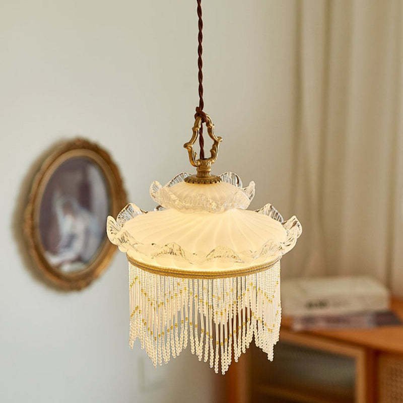 Rustic Crown Tassel Dome Glass Copper Pendant Light