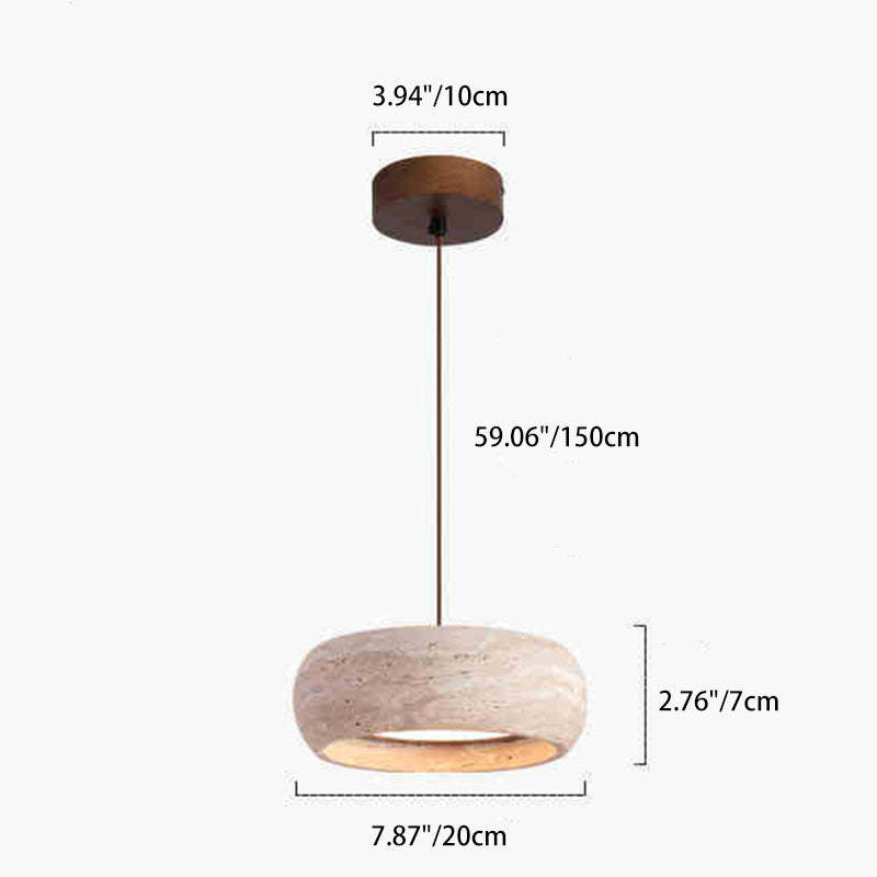 Vintage Round Yellow Travertine Walnut LED Pendant Light