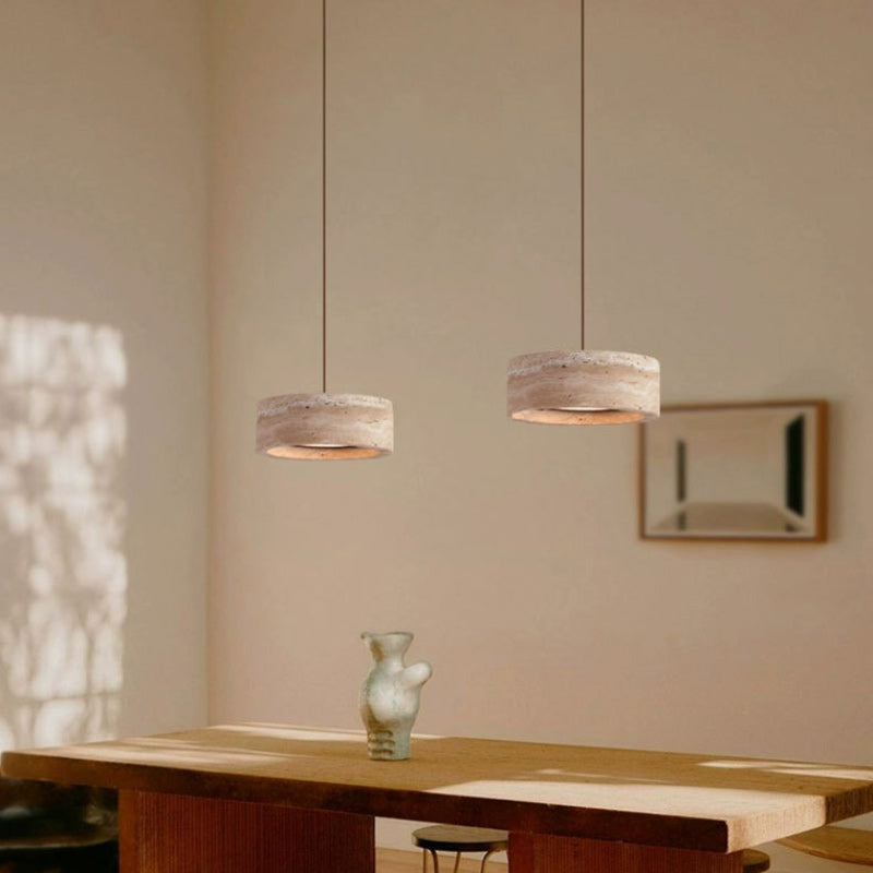 Vintage Round Yellow Travertine Walnut LED Pendant Light