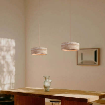 Vintage Round Yellow Travertine Walnut LED Pendant Light