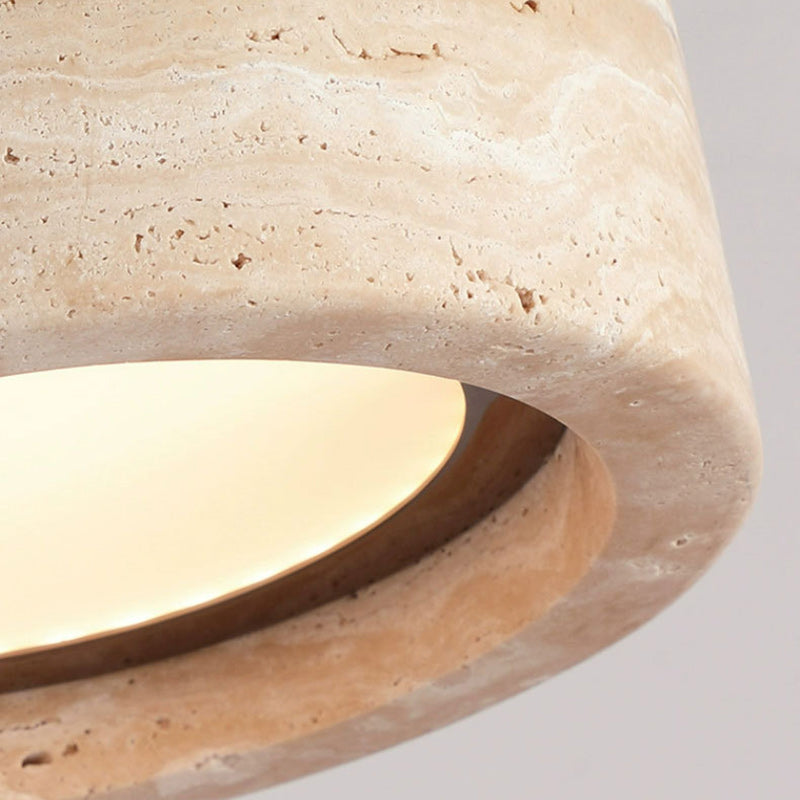 Vintage Round Yellow Travertine Walnut LED Pendant Light