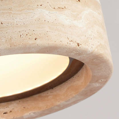 Vintage Round Yellow Travertine Walnut LED Pendant Light