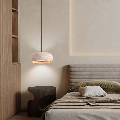 Vintage Round Yellow Travertine Walnut LED Pendant Light