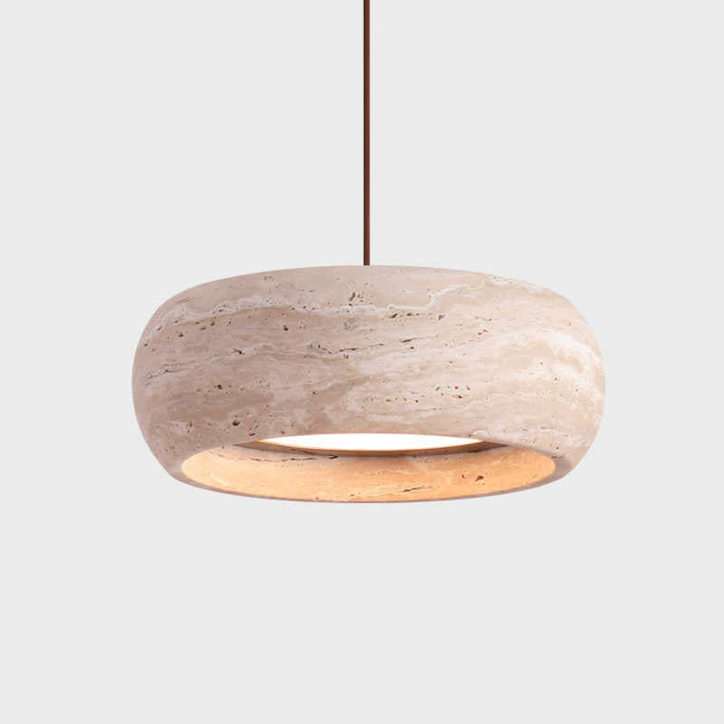 Vintage Round Yellow Travertine Walnut LED Pendant Light