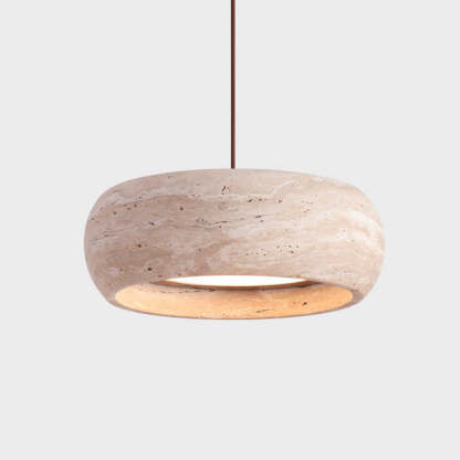 Vintage Round Yellow Travertine Walnut LED Pendant Light