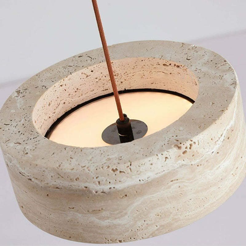 Vintage Round Yellow Travertine Walnut LED Pendant Light
