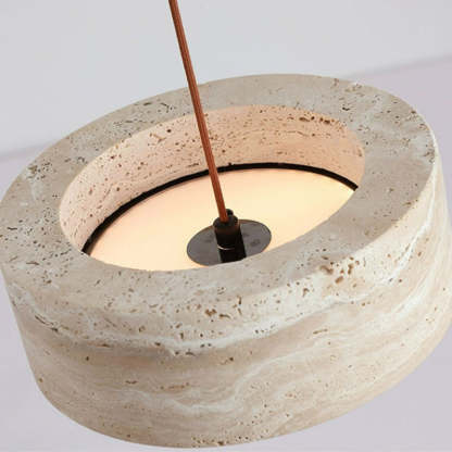 Vintage Round Yellow Travertine Walnut LED Pendant Light