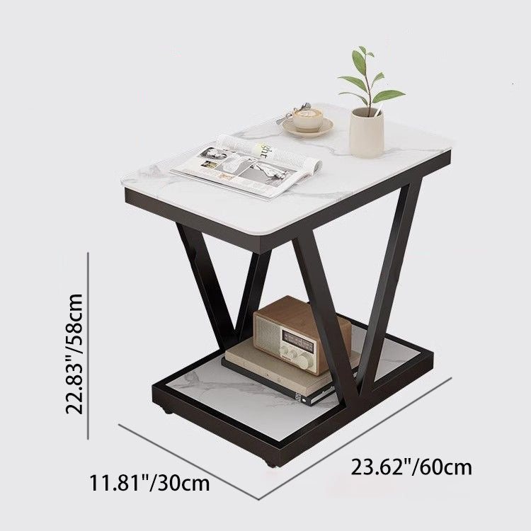 Nordic Marble Steel 2-Tier Coffee Table — D