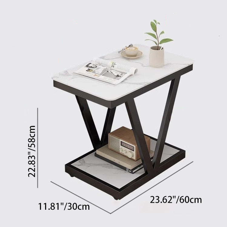 Nordic Marble Steel 2-Tier Coffee Table — D