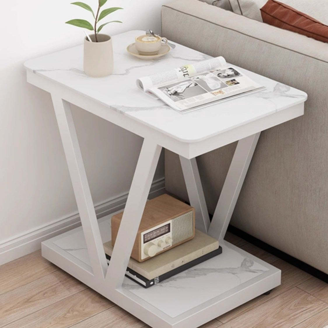 Nordic Marble Steel 2-Tier Coffee Table