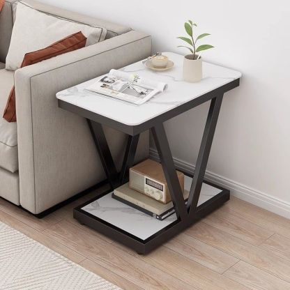 Nordic Marble Steel 2-Tier Coffee Table — A