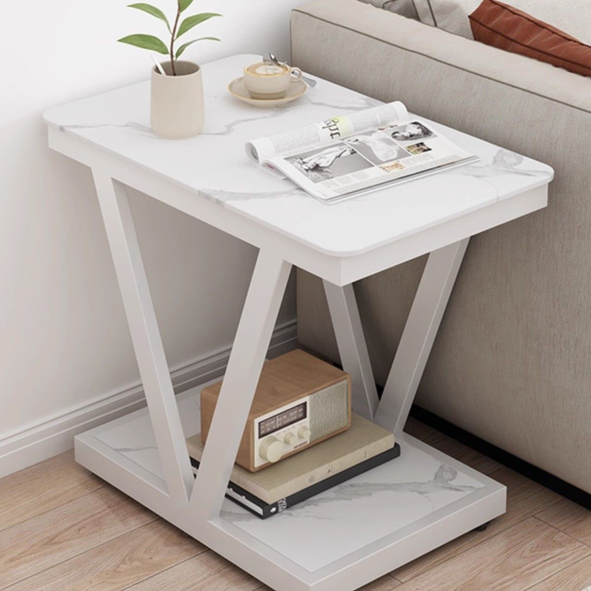 Nordic Marble Steel 2-Tier Coffee Table — C