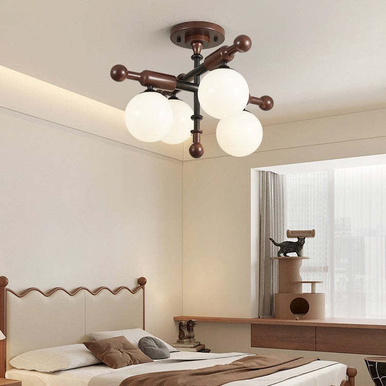 French Rubberwood Sphere 4/6/8-Light Ceiling Light