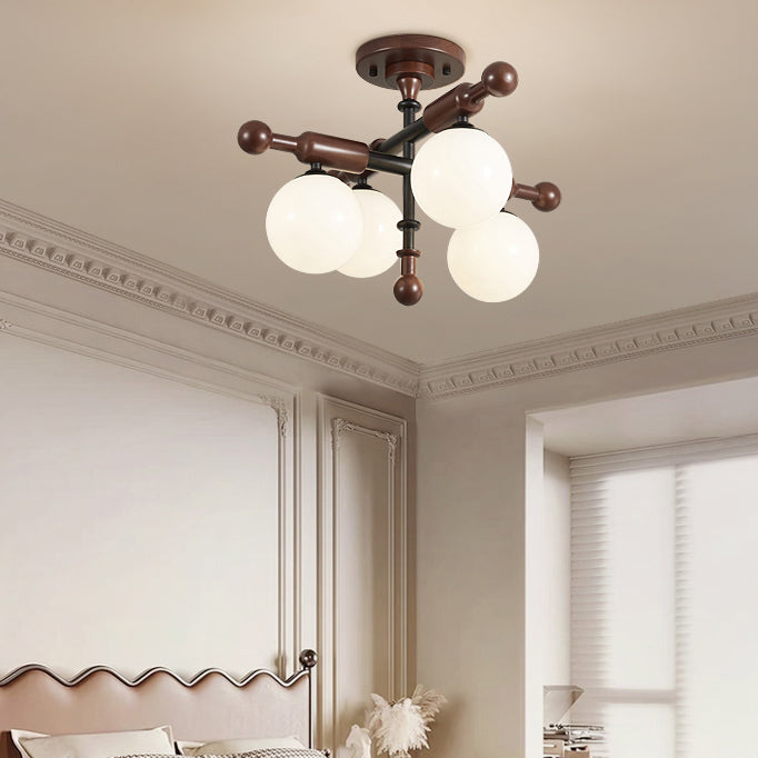 French Rubberwood Sphere 4/6/8-Light Ceiling Light