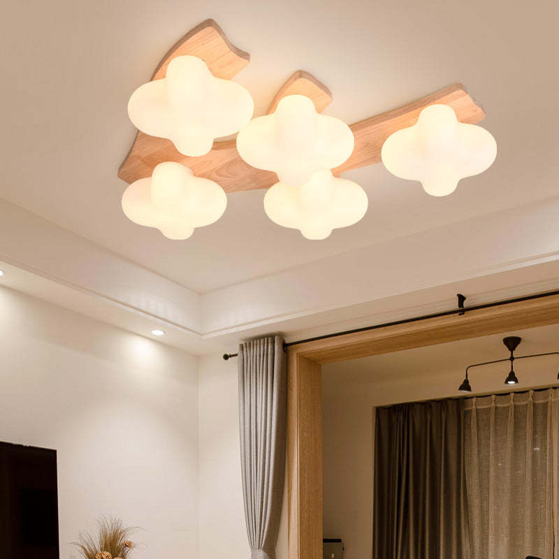 Contemporary Cotton Wood Glass LED Semi-Flush Ceiling Light — White Light (5000K) / 110V-120V For US/CA