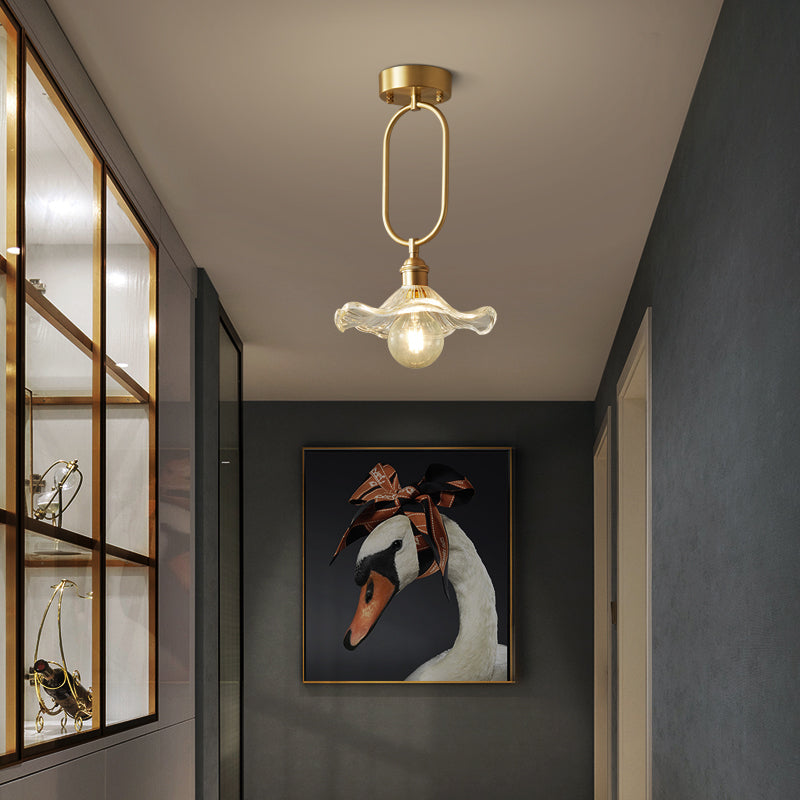 Minimalist Flower Iron Glass Semi-Flush Ceiling Light
