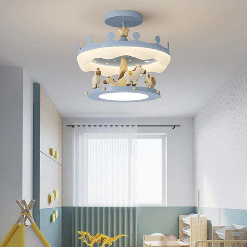 Creative eclectic carousel blue semi-flush mount light, Lighom — 110V-120V (US/CA)