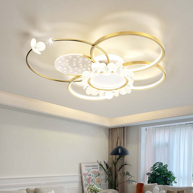 Modern Circle Iron Crystal Acrylic LED Ceiling Light — Infinitely Dimmable / 110V-120V For US/CA