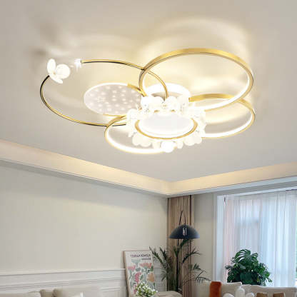 Modern Circle Iron Crystal Acrylic LED Ceiling Light — Infinitely Dimmable / 110V-120V For US/CA